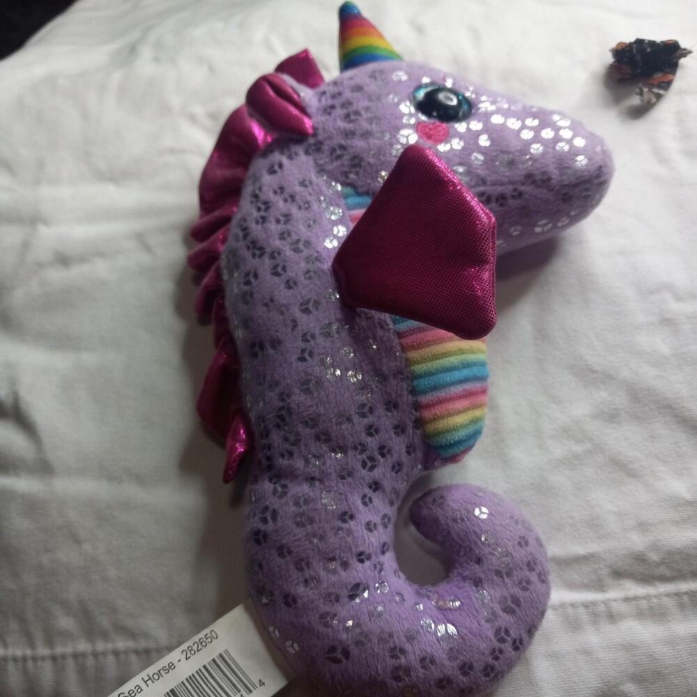 Unicorn Sea Horse Plush Toy Kids Small Purple Rainbow Sparkle Fantasy